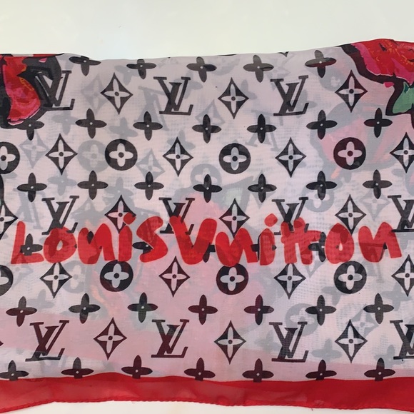 100% authentic Louis Vuitton limited edition monogram roses silk chiffon scarf❤️ - Picture 2 of 3
